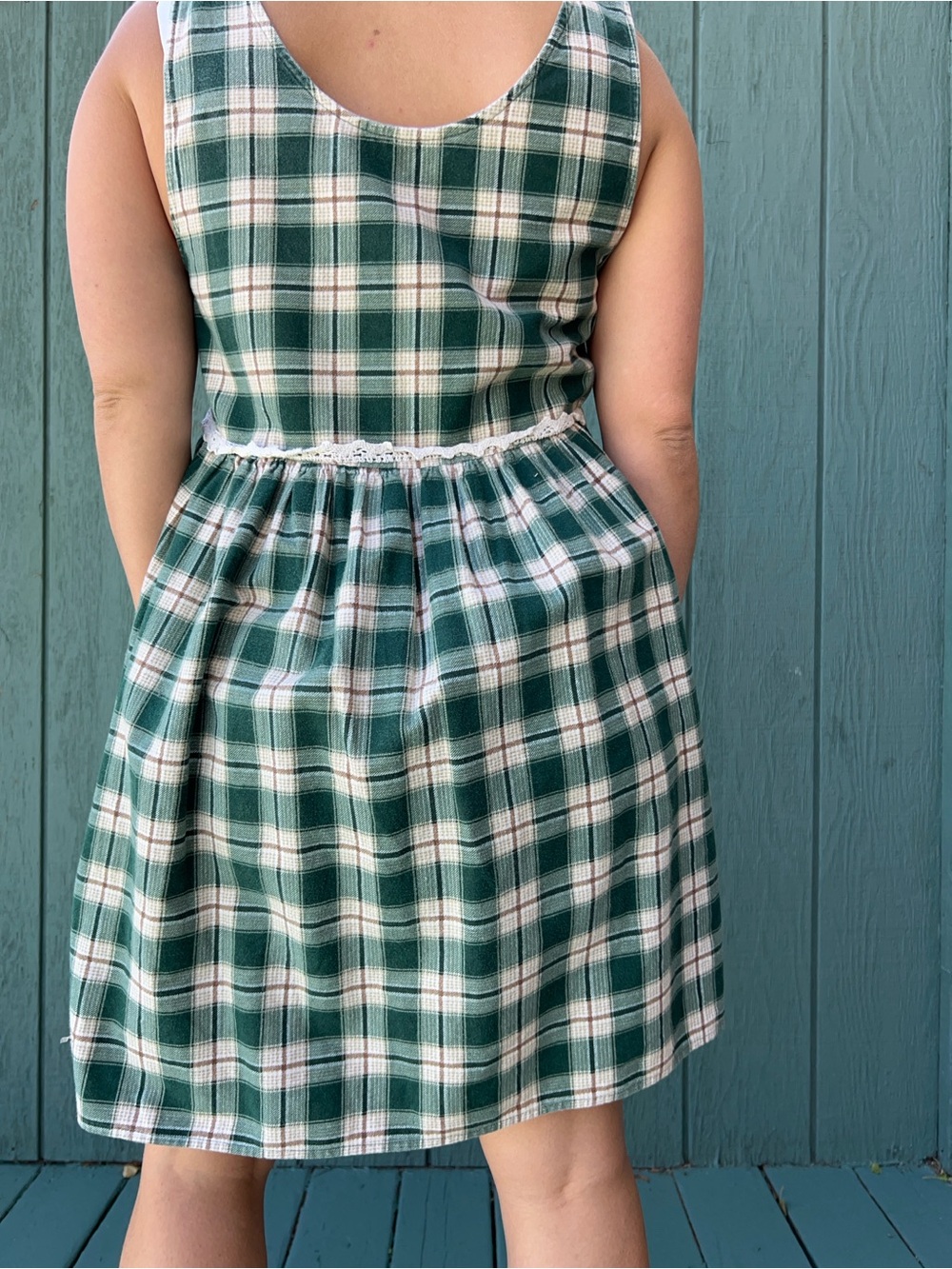 Vintage Green and White Plaid Mini Dress With Pockets - Picture 2 of 4